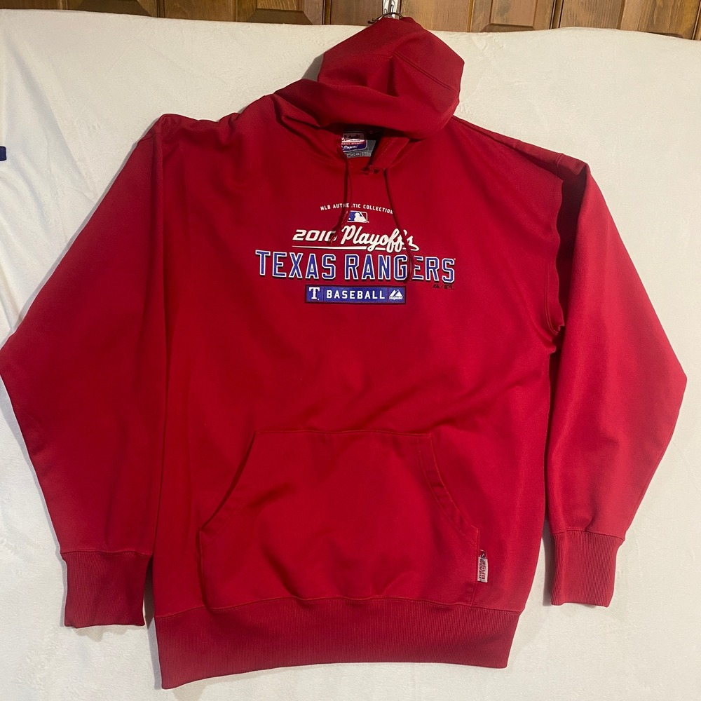 Majestic Texas Rangers 2010 Playoffs Hoodie Red MLB Authentic Therma Base XL
